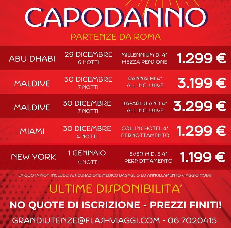 PARTENZE 29 30 DICEMBRE E 1 GENNAIO 25  MONDO partenza da Roma da 1.199 Euro