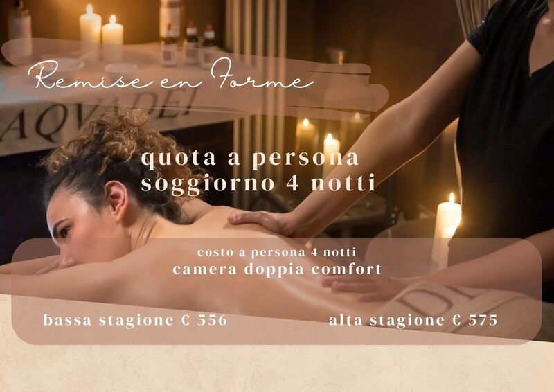REMISE EN FORME 4 NOTTI HOTEL DUE MARI & BENESSERE AQVADEI da 556 € 
 Soggiorno Benessere con trattamenti mirati per mantenersi in forma