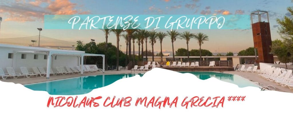 ARRIVEDERCI ESTATE - QUOTE PER NUCLEO FAMILIARE
 NICOLAUS CLUB MAGNA GRECIA **** SOFT ALL INCLUSIVE - TESSERA CLUB INCLUSA - da € 900 a nucleo /pp 
Il villaggio turistico, circondato da una rigogliosa pineta, è completamente immerso nel verde. Le camere spaziose, gli ampi spazi esterni a disposizione ed i servizi offerti lo rendono un’ottima scelta per le famiglie con bambini. La costa metapontina, con la sua splendida spiaggia, negli anni è stata più volte premiata come Bandiera Blu per la qualità dei servizi e la pulizia di spiagge e dell’acqua.