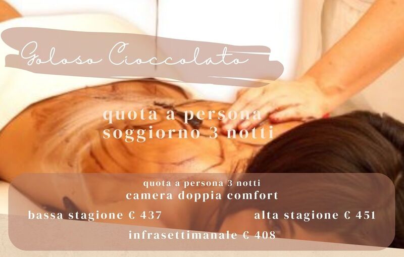 GOLOSO CIOCCOLATO 3 NOTTI
 HOTEL DUE MARI & BENESSERE AQVADEI da € 408 Euro
Un percorso benessere tra massaggi speciali, ozio e recupero del proprio ritmo vitale.