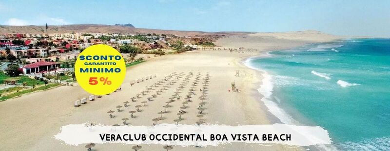 CAPO VERDE VERACLUB OCCIDENTAL BOA VISTA BEACH da 975 Euro 
 Un'isola incantata, con spiagge dorate e acque dalle mille sfumature turchesi. Le dune bianche che si fondono con le acque turchesi, le lunghe spiagge
selvagge e il clima caldo tutto l’anno rendono Boa Vista un luogo speciale, quasi un prolungamento del deserto del Sahara nel mezzo dell’Oceano
Atlantico.