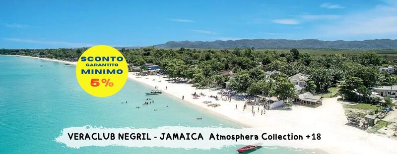 JAMAICA VERACLUB NEGRIL - JAMAICA **Atmosphera Collection +18 da 1.180 Euro 
Negril, sulla punta occidentale dell’isola, è famosa per la sua spiaggia bianca lunga più di dieci chilometri – Seven Miles per l’appunto – considerata una
delle dieci spiagge più belle del mondo. E proprio su questa spiaggia sorge il Veraclub Negril, con i suoi piccoli edi ci in stile coloniale-caraibico immersi
in una rigogliosa vegetazione tropicale. Il Veraclub si distingue per l’atmosfera rilassante, in un contesto raccolto e informale, per una vacanza riservata
solo agli ospiti di età superiore ai 18 anni.