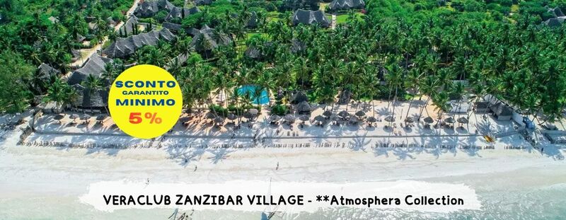 VERACLUB ZANZIBAR VILLAGE **Atmosphera Collection da 1.420 Euro 
L’arcipelago di Zanzibar è ancora oggi uno dei paradisi terrestri più incontaminati al mondo. L’isola delle spezie è un trionfo di profumi - chiodi di
garofano, zenzero, cannella e pepe che si diffondono nell’aria. Il Veraclub Zanzibar Village è immerso in una lussureggiante vegetazione tropicale e
ombreggiato da palme giganti. Si affaccia direttamente sulla grande spiaggia di Kiwengwa, lambita da acque verde smeraldo e azzurro intenso che ogni
giorno regalano l’incredibile spettacolo delle maree zanzibarine.