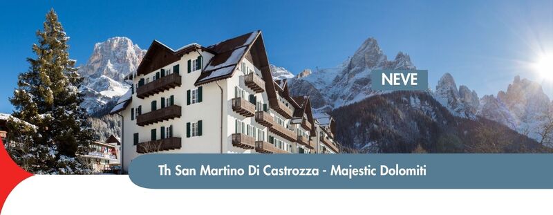 TH SAN MARTINO DI CASTROZZA - MAJESTIC DOLOMITI
 QUOTE GARANTITE FINO AL 15 NOVEMBRE  - da 60  Euro a notte 
Dolomiti, il fascino di un paesaggio meraviglioso. San Martino di Castrozza è la meta ideale per gli appassionati di montagna e di sport. Sembra di poter toccare le montagne con un dito e la natura si integra perfettamente con il piccolo centro che accomuna tutti gli agi di una capitale alpina invernale.